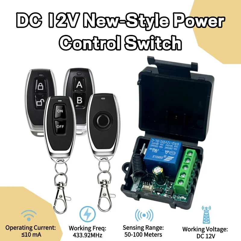 433Mhz Wireless Remote Control EV1527 Learning Code Transmitter 1/2 Buttons DC 12V 24V 10A RF Relay Receiver Switch 1 channel