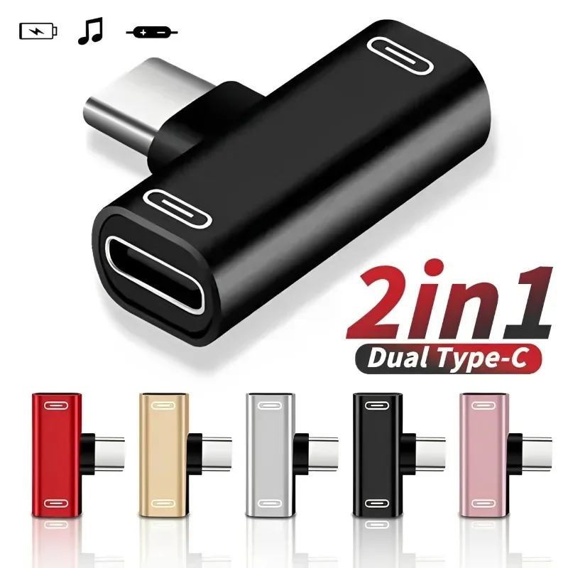 USB C الفاصل نوع C ذكر إلى ثنائي نوع C شاحن أنثي 2 في 1 محول شاحن سماعة الرأس للهاتف سماعة TypeC ميناء