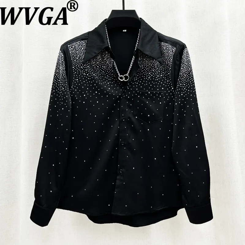 WVGA Spring Autumn New Men High-End Design Diamond Starry Sky Long Sleeve Shirt Niche Chic Casual Padded Shoulder Top Ins W16039