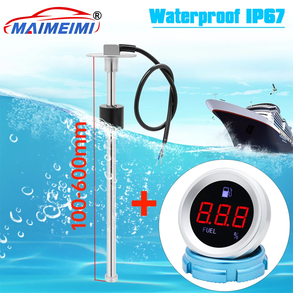 

0-190ohm Fuel Level Gauge with Flashing Alarm+100-600mm Fuel Level Sensor Digital Boat Car Fuel Tank Level Indicator