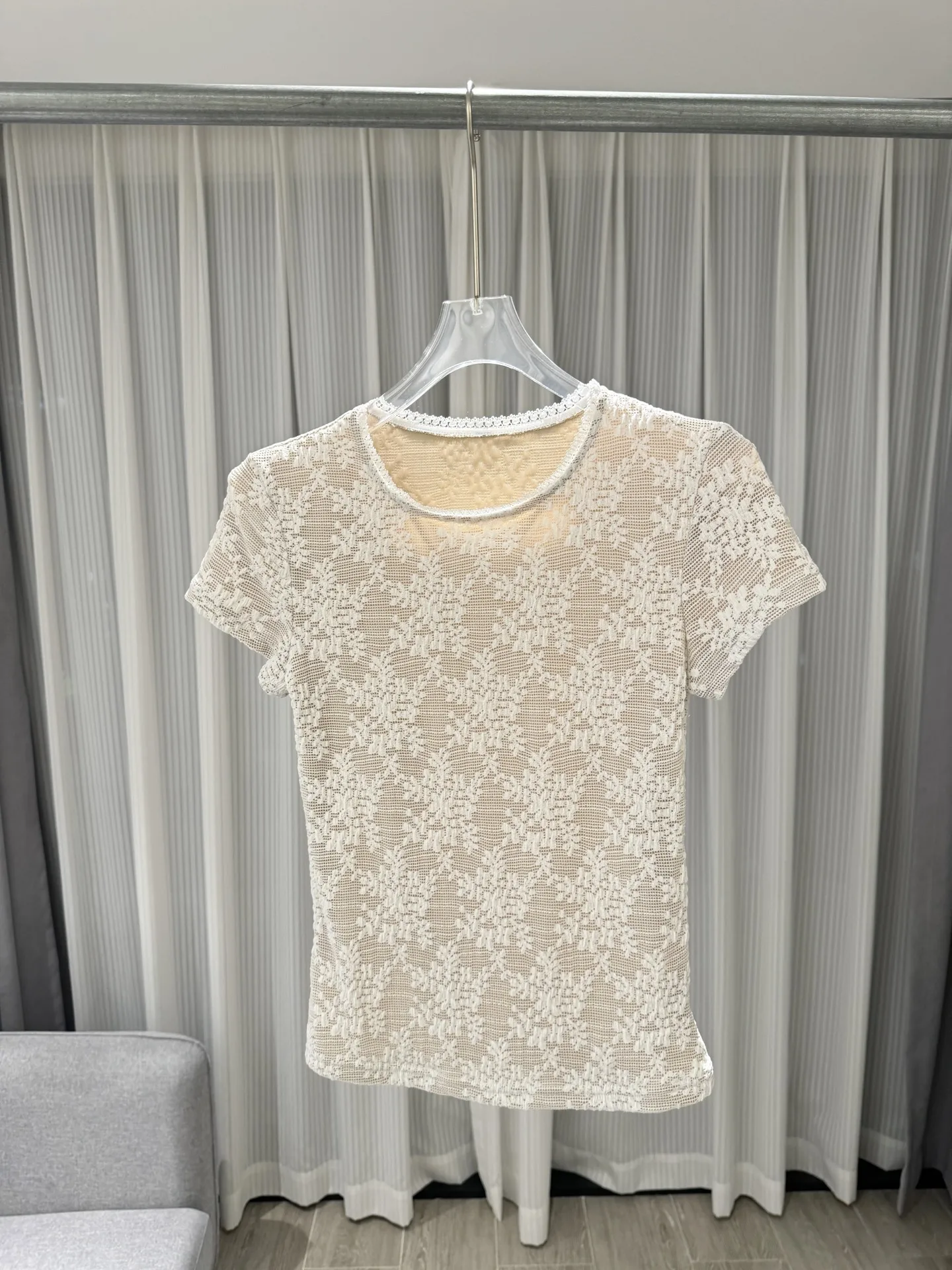 

Женский модный универсальный топ Slim Fit с круглым вырезом и коротким рукавом, кружевной, из полиэстера, вязаный, для повседневной носки, цветной