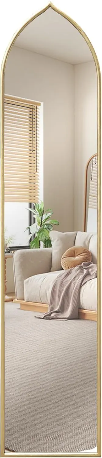 

71"x16" Arched Full Length Wall Mirror with Hanging Hooks, Antique Gold Framed Decorative Tall Mirror for Bedroom, Livin