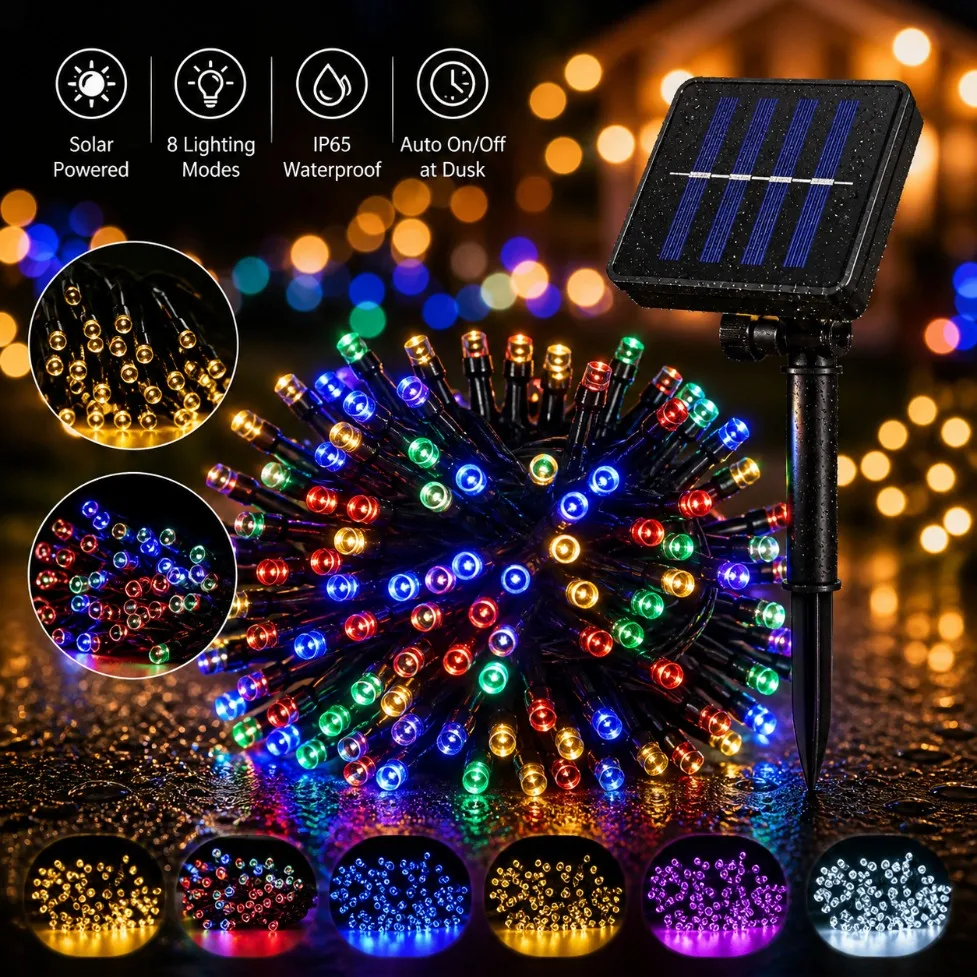 Solar LED String Lights 8 Modes 300LEDs 32M Waterproof Starry Fairy Light Solar Powered Lamp for Christmas Holiday Outdoor Decor