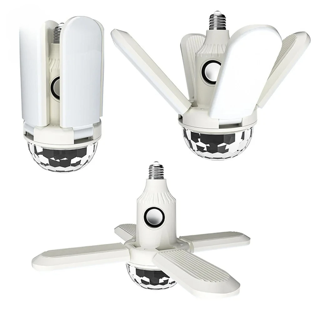 E27 LED Bulb Fan Four-leaf Blade Music Lamp Bluetooth Speaker Foldable LED Light Bulb Ceiling Light With Remote Controller