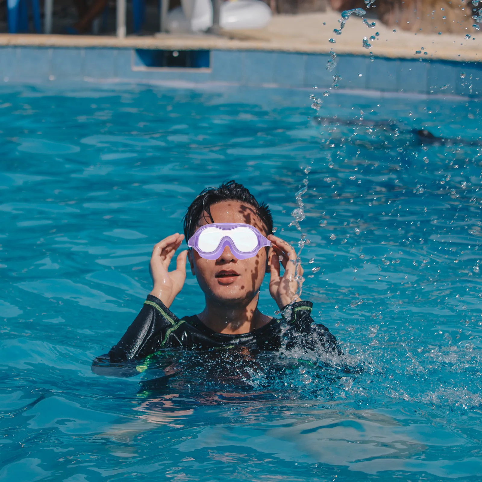 

Waterproof Swim Goggles Anti-fog Swimming Glasses Adjustable Straps Soft Gaskets Curved Frame Lightweight Unisex Blue Black