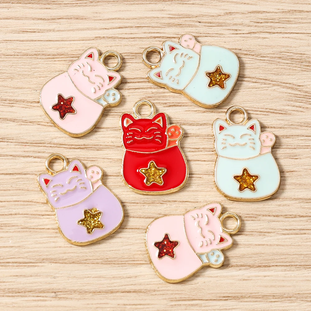 

Tusember 10pcs 18*13mm Cute Enamel Lucky Cat Charms for Drop Earrings Bracelet Necklace Pendants Jewelry Making