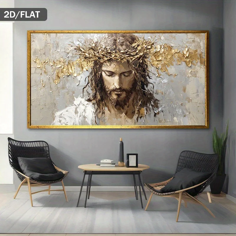 Jesus Christ Crown of Thorns Canvas Painting Religious Wall Art Modern Abstract Poster Prints Minimalist Jesus Portrait Decor