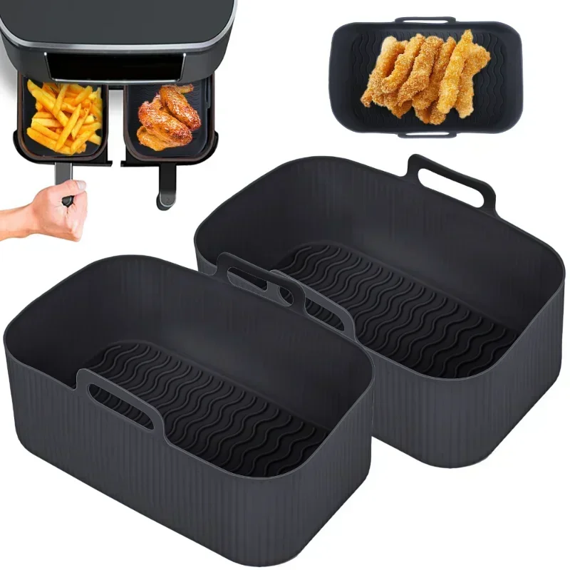 

2Pcs Air Fryer Silicone Pot Air Fryer Liner Heat Resistant Air Fryer Silicone Basket Rectangle Baking Pan for Oven Microwave