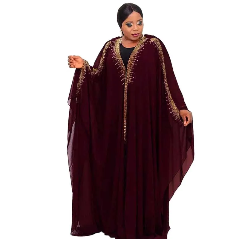 

African Dresses for Women 2023 Spring African Women Long Sleeve V-neck Polyester Solid Color Long Robes Dashiki African Clothes