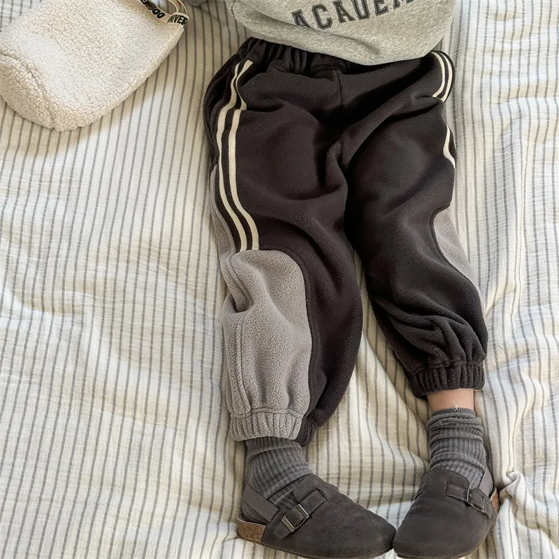 Winter New Children Fleece Trousers Solid Boys Warm Sweatpants Plus Velvet Thick Girls Harem Pants Cotton Kids Casual Pants