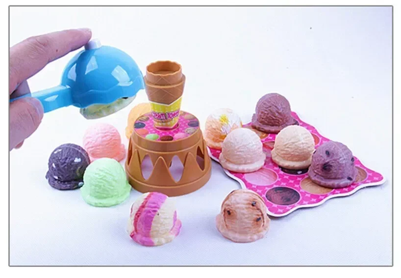 [Funny] DIY Ice Cream Tower balance game baby kids Pretend Play Plastic Kitchen Toy dessert food baby play house toys kids gift