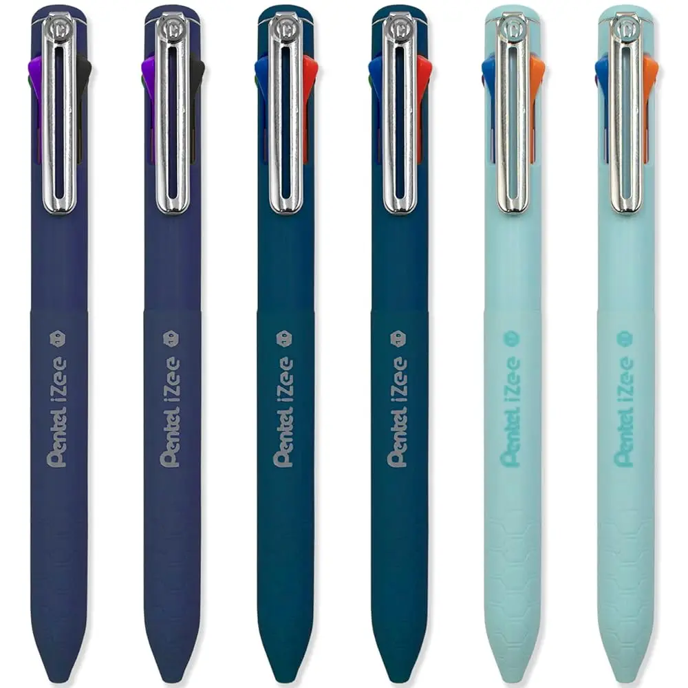 

Ручка шариковая iZee 4 Colour Ballpoint Pen - корпуса цветов: темно-синий, темно-фиолетовый и небесно-голубой - с разными цветами чернил - упаковка из 6 штук