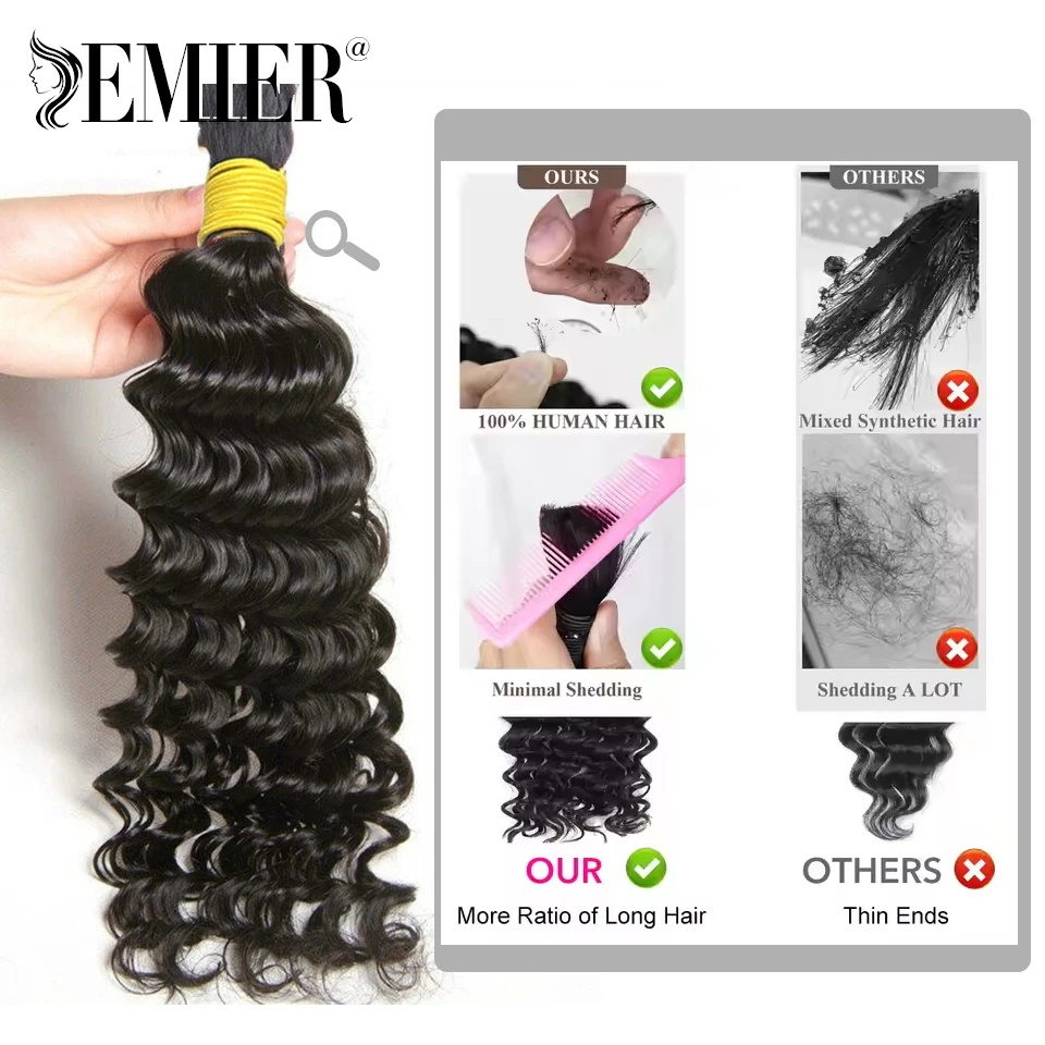 1/3 حزم تجديل الشعر البشري لضفائر بوهو 16-26 بوصة الطبيعية الأسود البرازيلي ريمي موجة عميقة السائبة الشعر البشري للتضفير #3