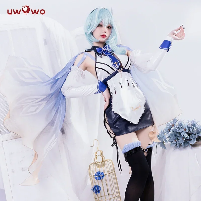 الدفعة الأخيرة UWOWO Eula فستان الخادمة التأثيري لعبة Genshin Impact Cosplay Maid Ver. أزياء إيولا للهالوين كرنفال الزي