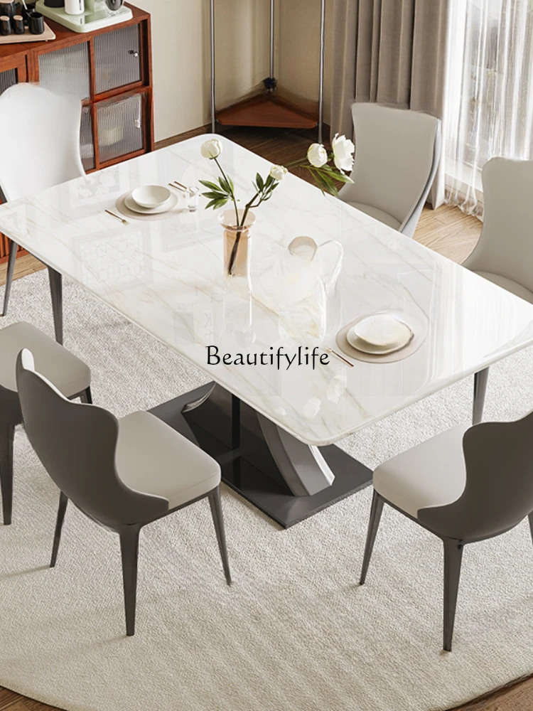 Natural luxury stone dining table marble light luxury imported Kali ice jade rectangular white ice jade