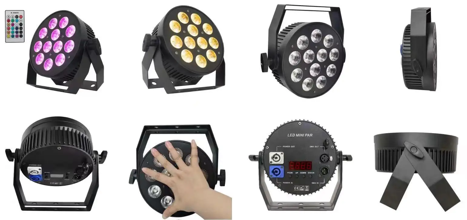 YYHCDMX512 Contas de luz LED super brilhantes Mini controle remoto 12X10W RGBW 4 polegadas 1 LED PAR lâmpada de mesa de dança