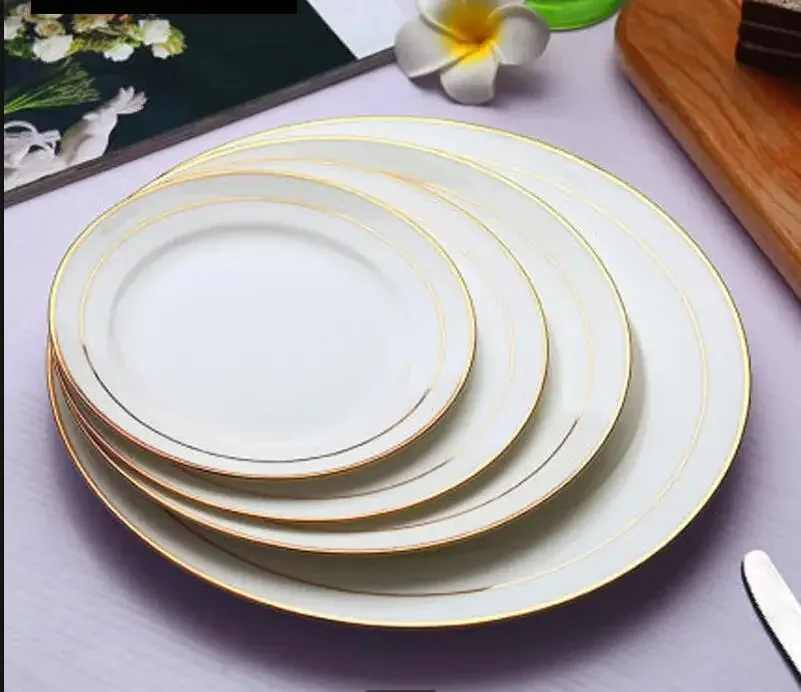 

Набор обеденных тарелок в Пномпене из костяного фарфора и безопасная посуда, чистый белый круглый диск для стейка в стиле вестерн, фруктовые тарелки для салата