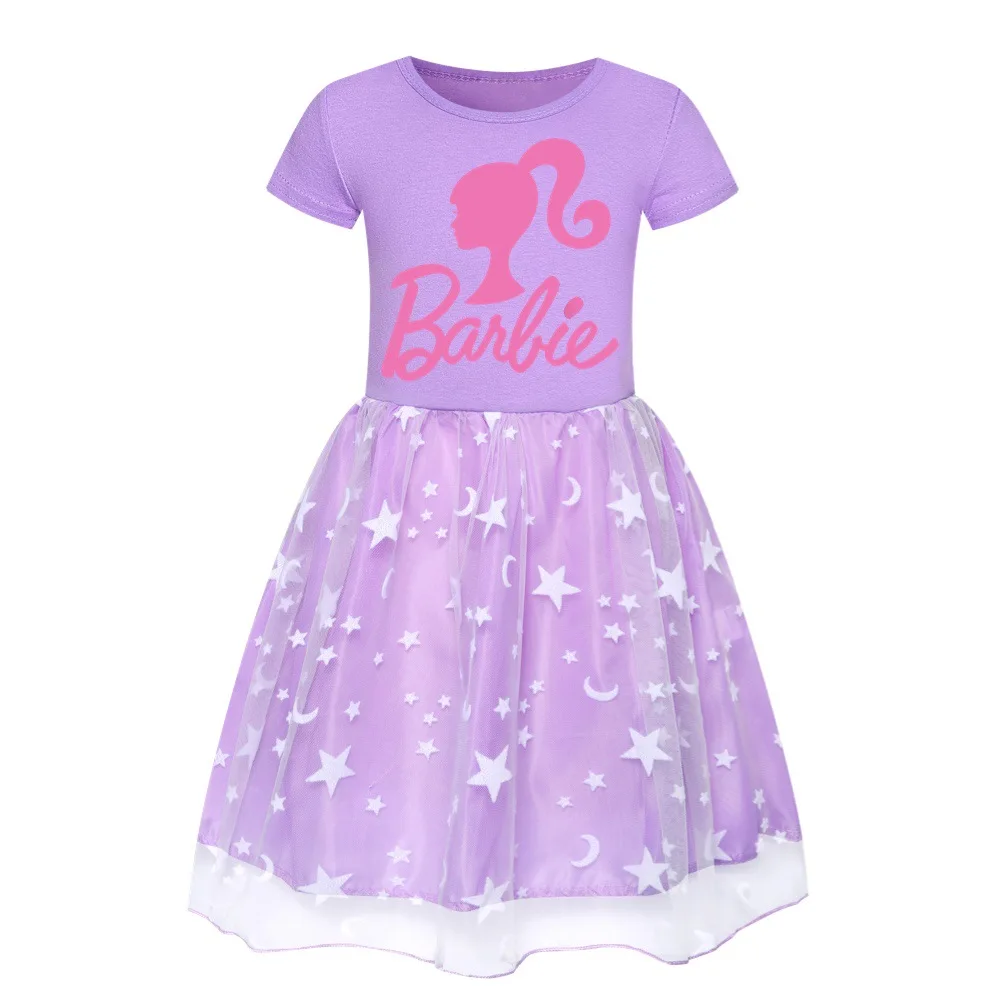 Kawaii Barbie Children Princess Dress Summer Anime Cartoon Kids Girls Lace Mesh Tutu Skirt Baby Birthday Party Dresses Gifts Toy