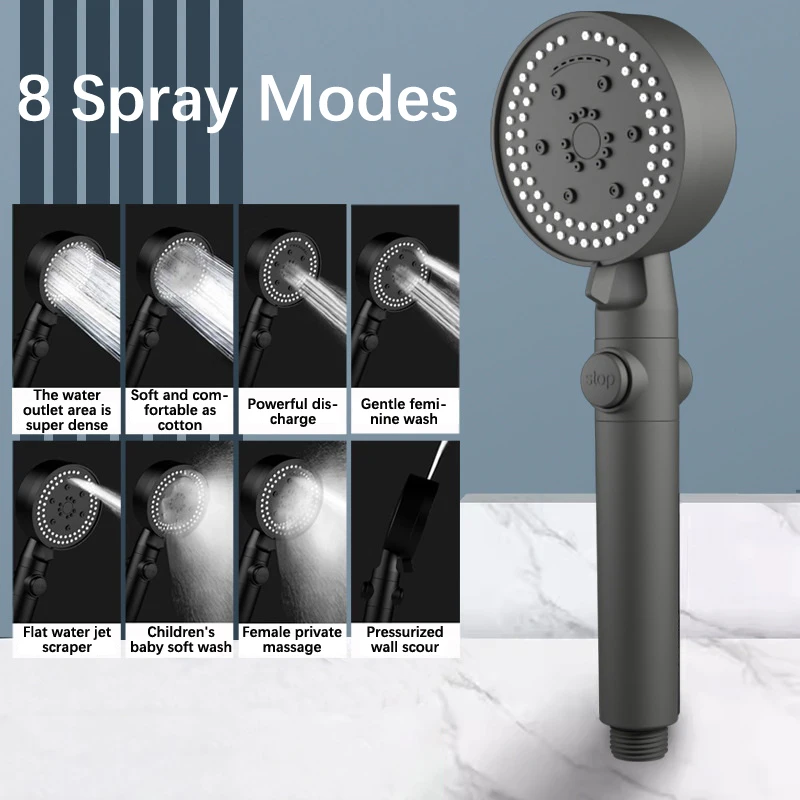 Shower Head High Pressure Bathroom Shower Head With 8 Spray Modes Water Heater Filter Large Panel Shower Nozzle