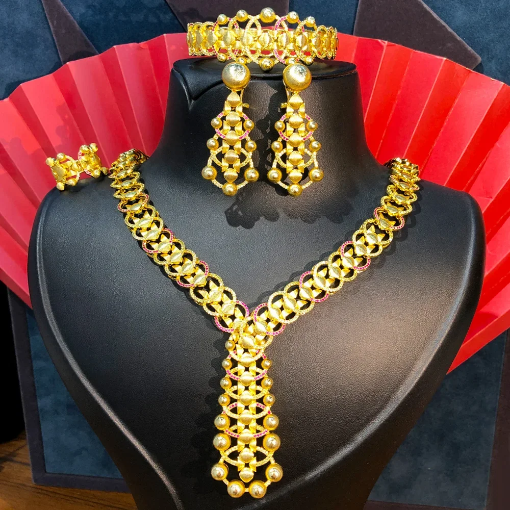 

Soramoore Luxury FLower Floral 4PCS Jewelry Sets For Women Wedding Cubic Zircon Crystal CZ Indian African Bridal Jewelry Sets