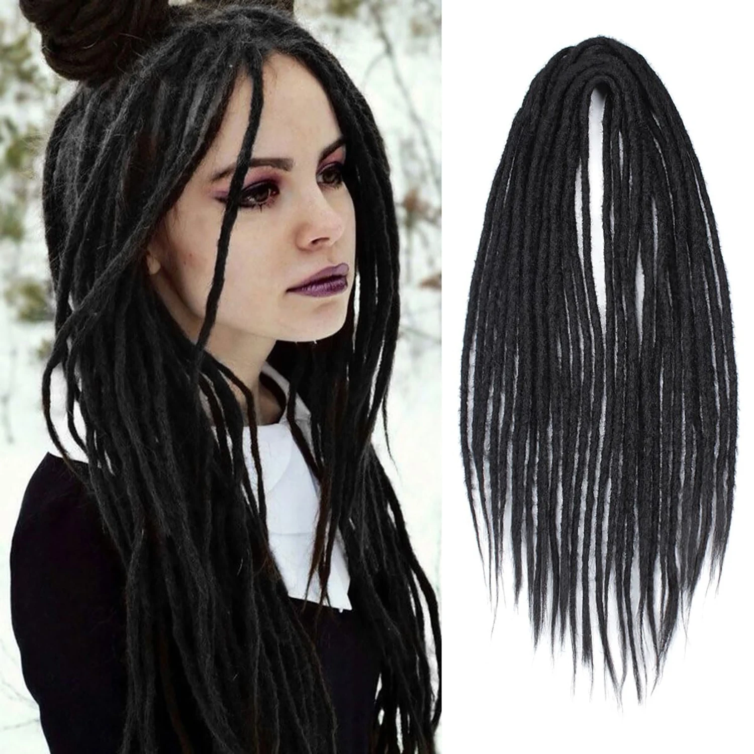 Double Ended Dreadlock Extensions 0.6cm Thin Handmade Soft Synthetic Locs  Hippie Style Crochet Braids for Wome