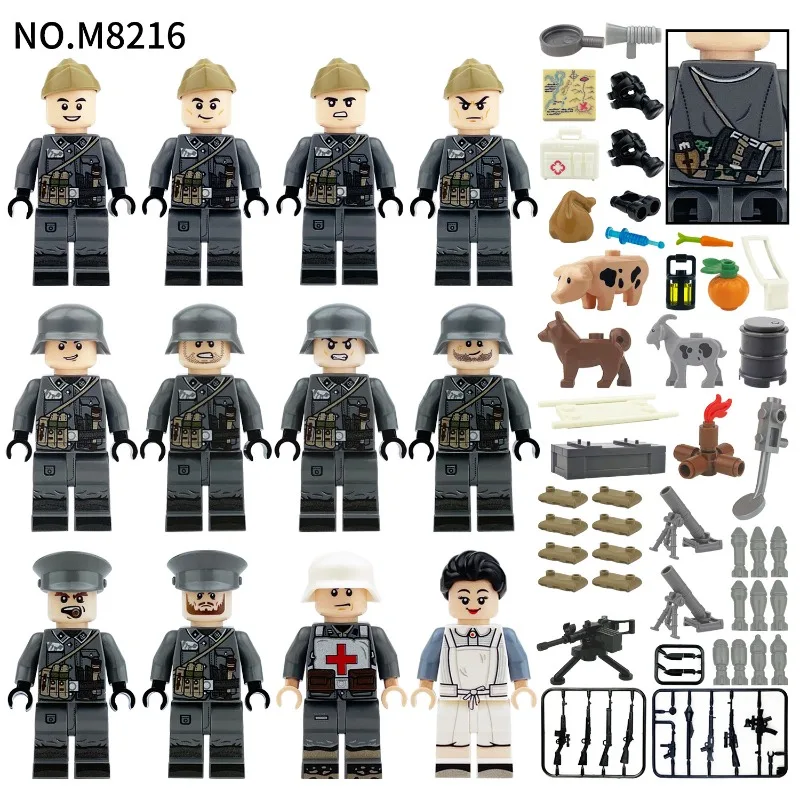 

German logistics troops M8216 Meigao cross-border wholesale children's assembly small particles building block toy stretcher