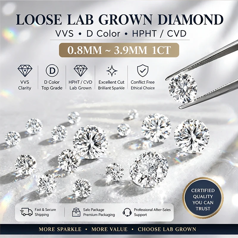 100% Real D VVS-VS Lab Grown Diamonds 0.8~4mm HPHT 3EX Cut Loose Diamond Wholesale Round Diamond Without IGI GIA Certificate
