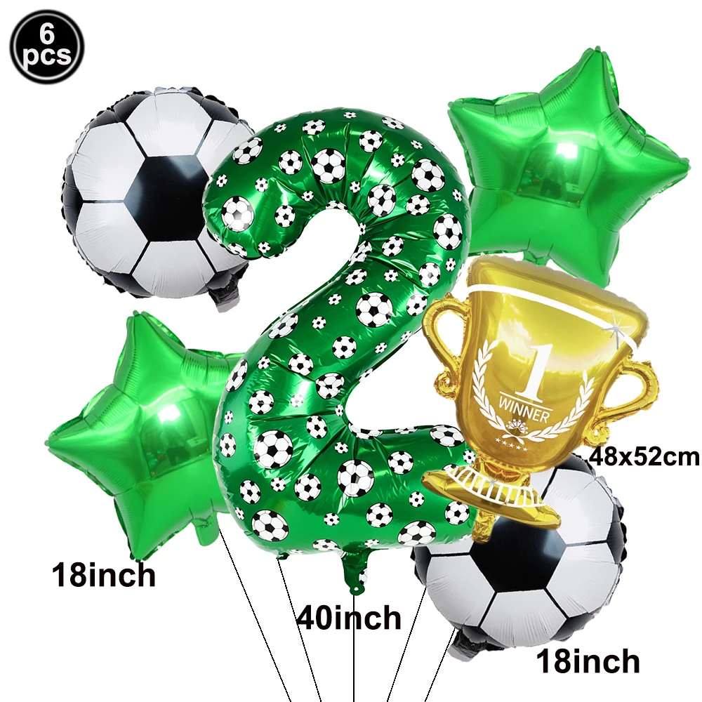 6 Stück/1 Set Fußball-Ballons Geburtstagsparty-Zubehör 40 Zoll Zahlen-Ballon-Set Fußball-Trophäen-Ballon Babyparty-Dekoration – Detail 3