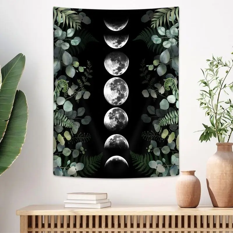 VIKAMA Pink Moth Moon Phase Tapestry Mushroom Starry Night Y2K Aesthetic Wall Hanging Dark Fairycore Wall Art Bedroom Dorm