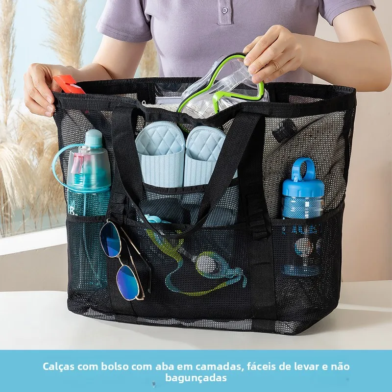 Bolsa de Armazenamento para Roupa de Banho de ande Capacidade, Bolsa de Praia de Malha, Bolsa de Viagem Multifuncional para...