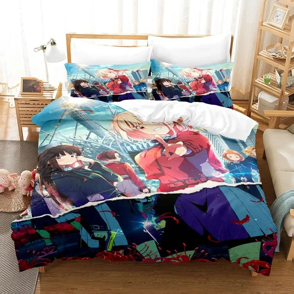 

New Lycoris Recoil Bedding Set Single Twin Full Queen King Size Bed Set Aldult Kid Bedroom Duvetcover Sets Anime Bed Sheet Set