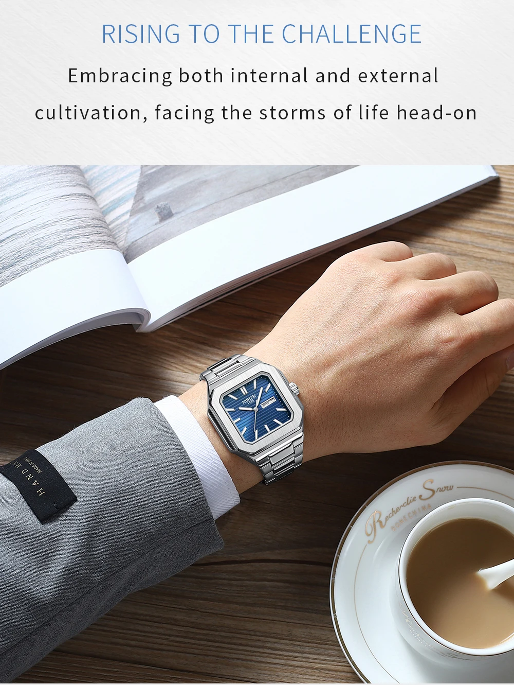 NIBOSI Luxury Watches For Men Date Week Stainless Steel Waterproof Luminous Square Man Clock Fashion Casual Men's Quartz Watches