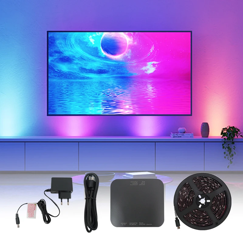 STTL Smart HDMI 2.0 Sync Box TV Ambient Backlight Supports 4K 60Hz 60LEDs/m 2m RGBIC 12V LED Light Strip Kits for 34 Inch TV