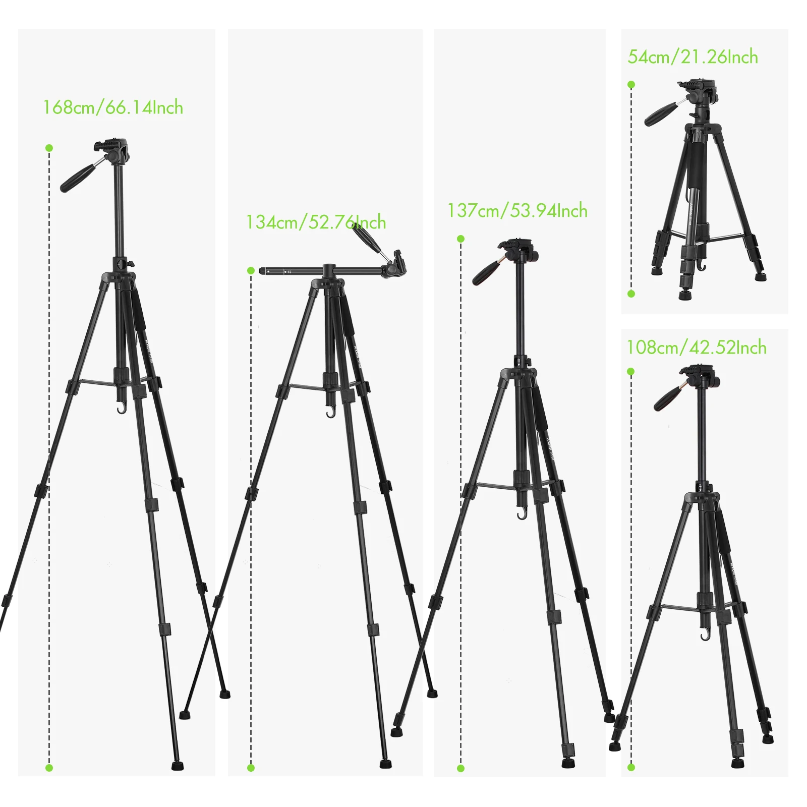 Andoer TTT-009 Tripod 168cm Monopod Camera Horizontal Tripod for Canon Sony Nikon DSLR Mirroless Cameras Camcorders Smartphones