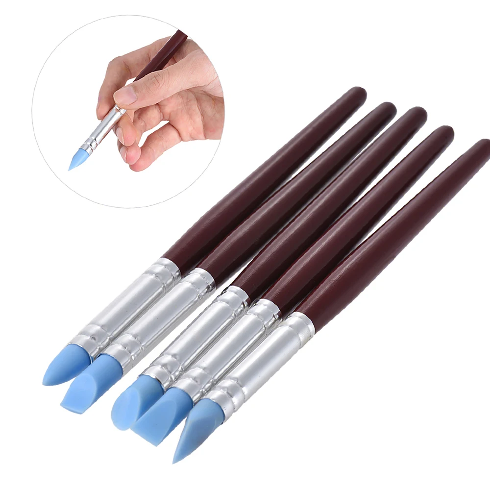 Borracha Tip Paint Brushes para Escultura, Ferramentas de Argila, cerâmica, Color Shaping, mistura desenho, modelagem, impressões digitais, 5pcs