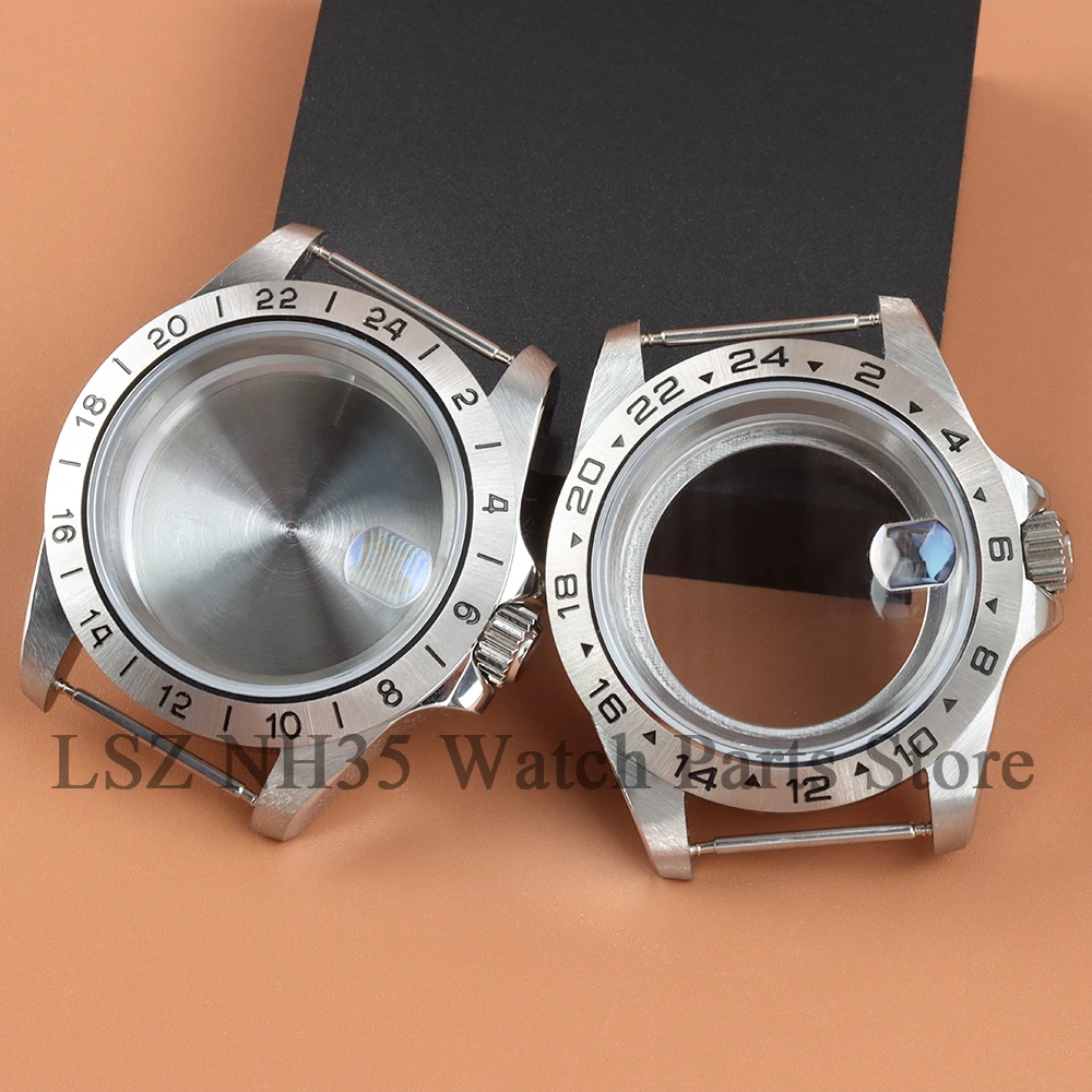 For NH35 39mm EXP 24 Hour GMT Steel Bezel Watch Case for NH34 NH35 NH36 Movement 28.5mm Dial Sapphire Glass Case Watch Parts