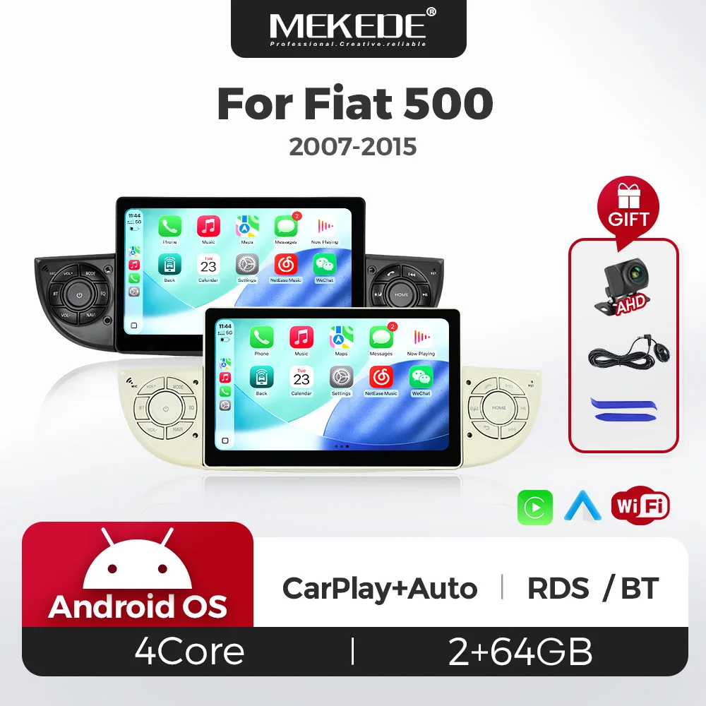 7-Zoll-Wireless-CarPlay-Android-Auto-Autoradio für Fiat 500 500C Abarth 2007-2015 Multimedia-Videoplayer 2-Din-Autoradio-Haupteinheit