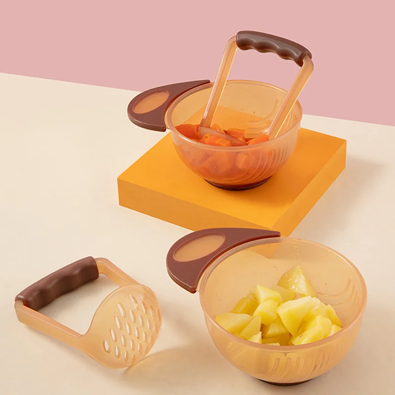 Manual Baby Food Grinder Bowl, Thick Material Drop-Resistant, Non-Slip Base, Mom-Recommended