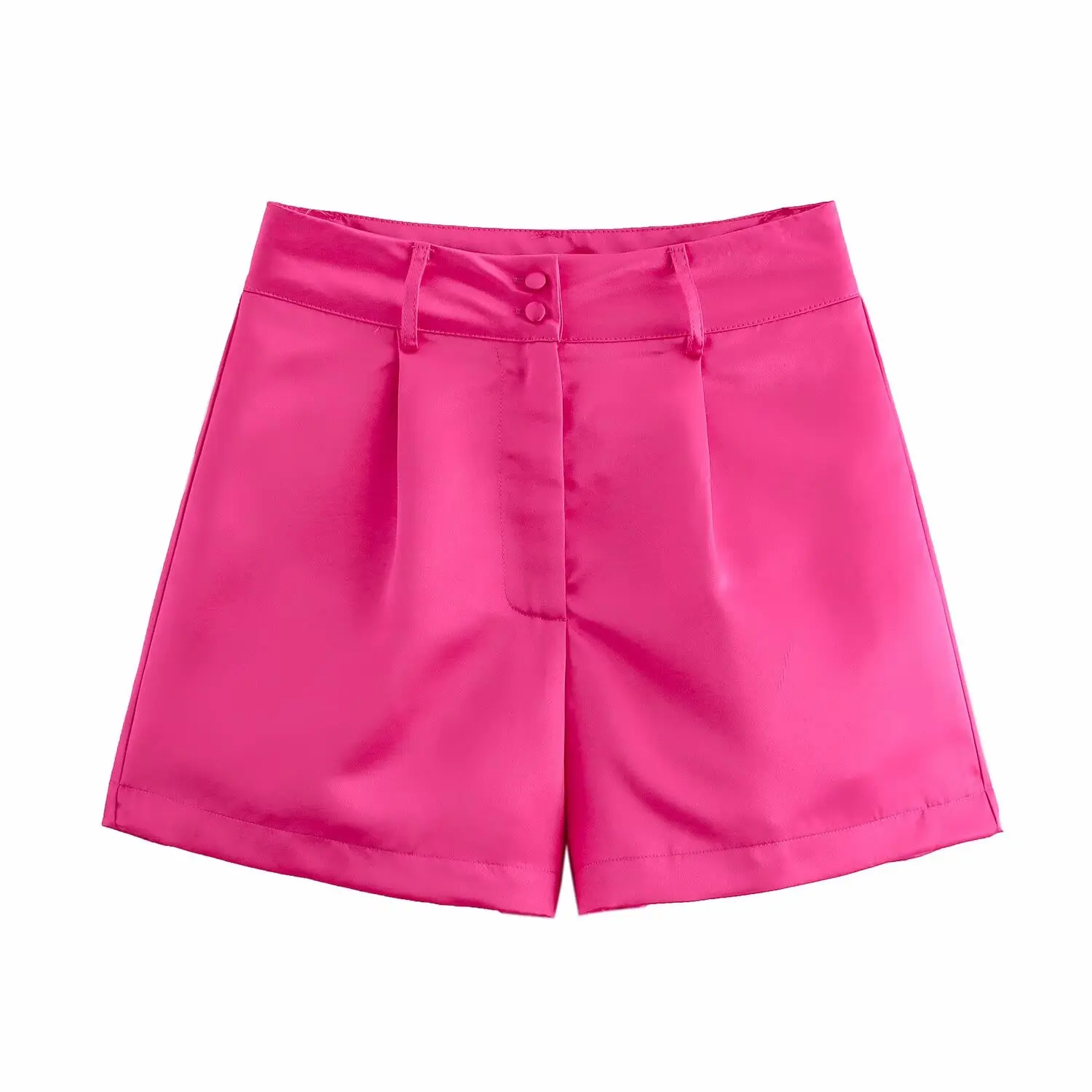 ファッショナブルなハイウエストバックルショートパンツ レディース 秋の新作 マルチカラー ストレートレッグパンツ ジッパー開閉 ポリエステル繊維