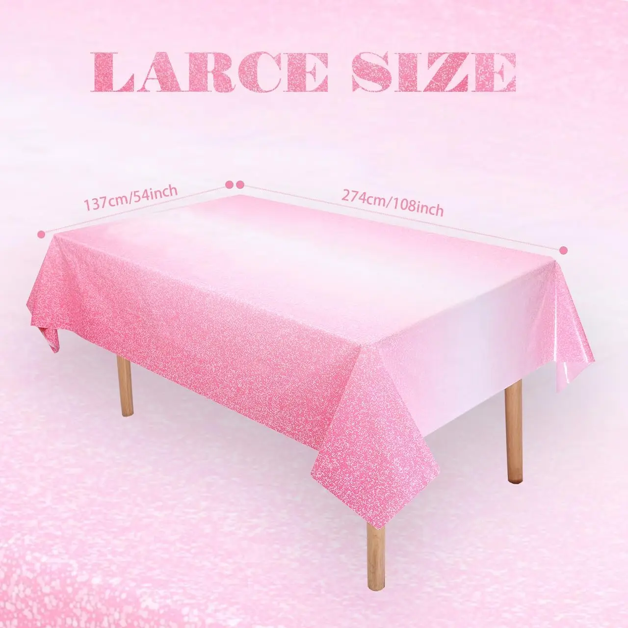 Ombre Pink Glitter Plastic Tablecloth Waterproof Disposable Gradient Shimmer Cover for Birthday Wedding Baby Shower Decor