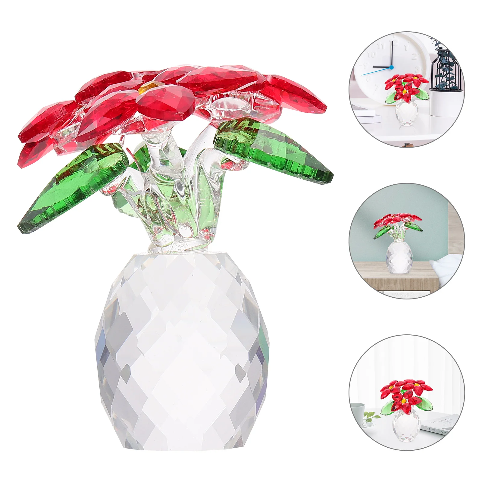 

1Pcs Creative Crystal Vase Decor Stable Desktop Adornment Unique Flower Design Compact Size Indoor Decor Crystal Craft Adornment
