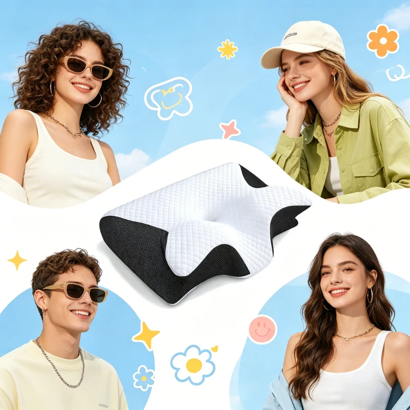 

Butterfly Shaped Memory Foam Neck Pillow, Slow Rebound Ergonomic Cervical Orthopedic Pillow for Neck Pain Relief, Bed & Travel