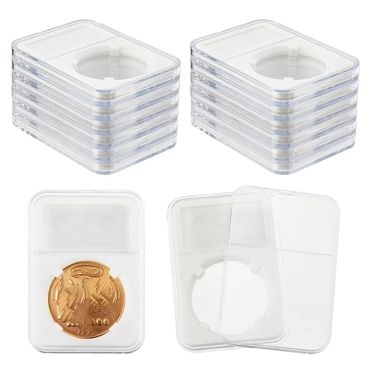 14Pcs Coin Slab Snap Display Holder, 37mm White Coin Cases for Collectors Coin Display Box Plastic Dollar Coin Holder