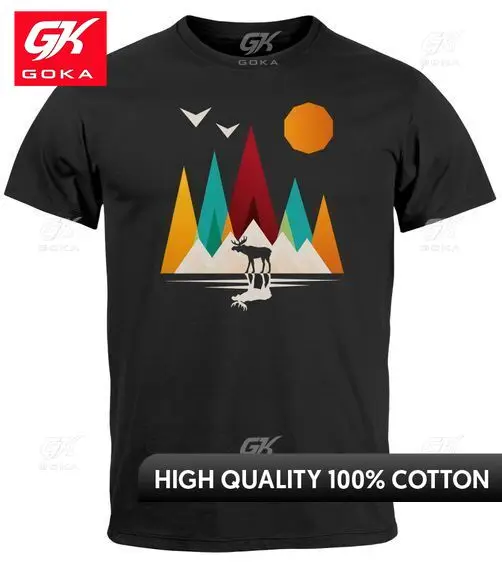 Moose Polygon Nature Graphic T Shirts Mens Clothing New in Tops & Tees Cotton Women