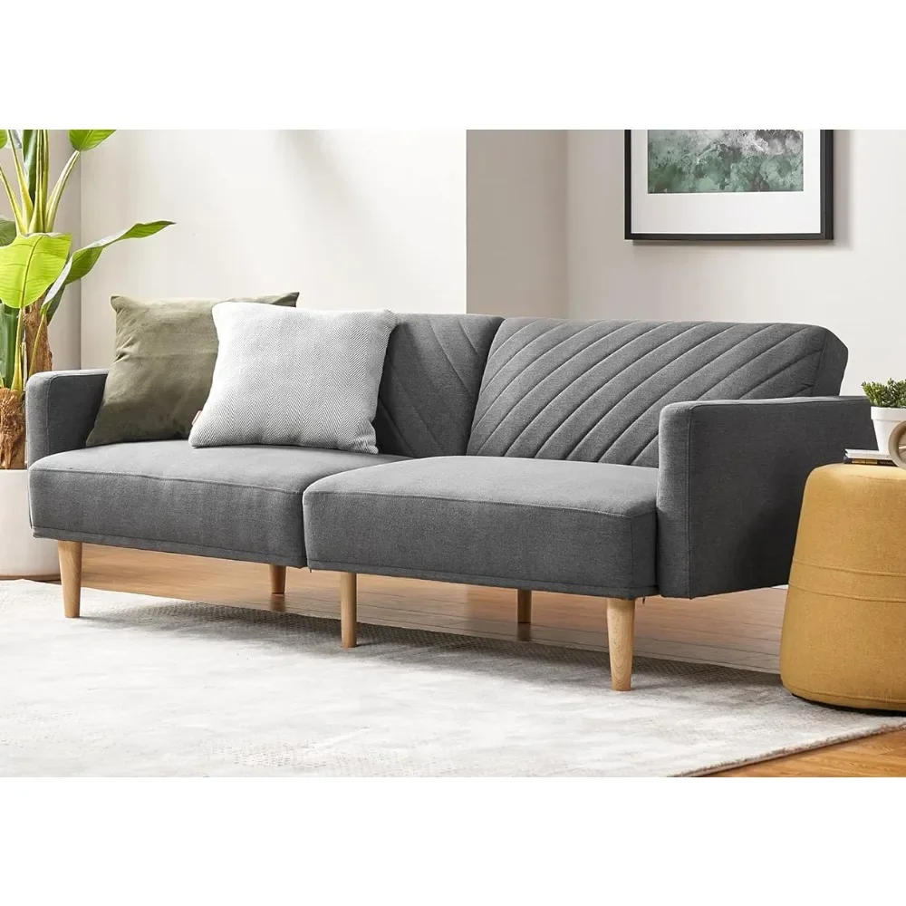 

Sofa Bed, Tapered Wooden Leg Convertible Sleeping Sofa, 77.5" Wide, Small Slit Sofa for Living Room, Dark Grey Fabric, Twin Beds