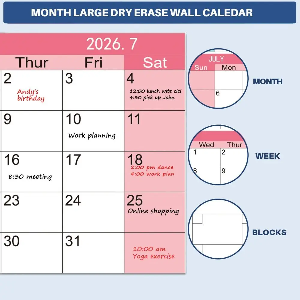 42x100cm 2026 English Calendar Creative Notes 12 Month Calendar Agenda Organizer Thick Paper Large Size Calendar Home Use