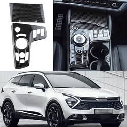 LHD 2Pcs/Set Carbon Fiber Car Center Console Gear Shift Panel Cover Frame Sticker Trim for Kia Sportage NQ5 2022-2024