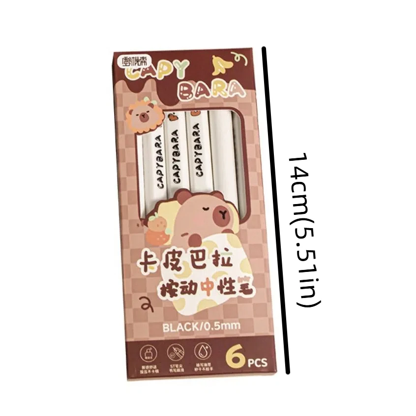 6PCS Aesthetic Capybara Panda Gel Pen Black Ink Good Looking 0.5mm Square Gel Pen Writing Signature Pressing Neutral Pen