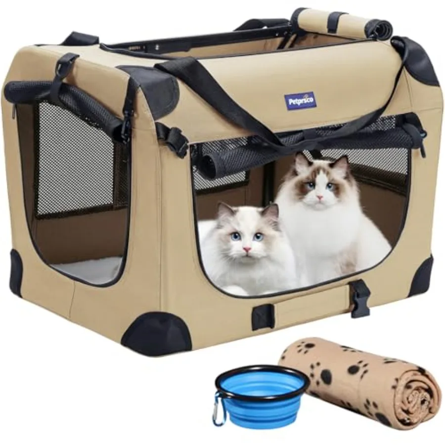 

Portable Collapsible Dog Crate, Travel Dog Crate with Soft Warm Blanket and Foldable Bowl for Large Cats and Small Dogs door an
