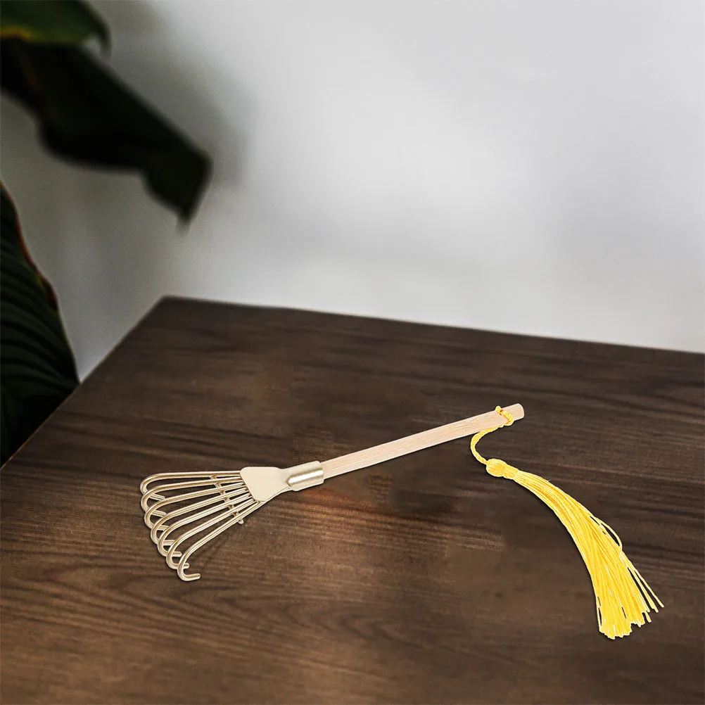 

6pcs Mini Zen Garden Tools Small Ash Rake Decorations Metal Tooth Handheld Wooden Miniature Crafts Household Meditation